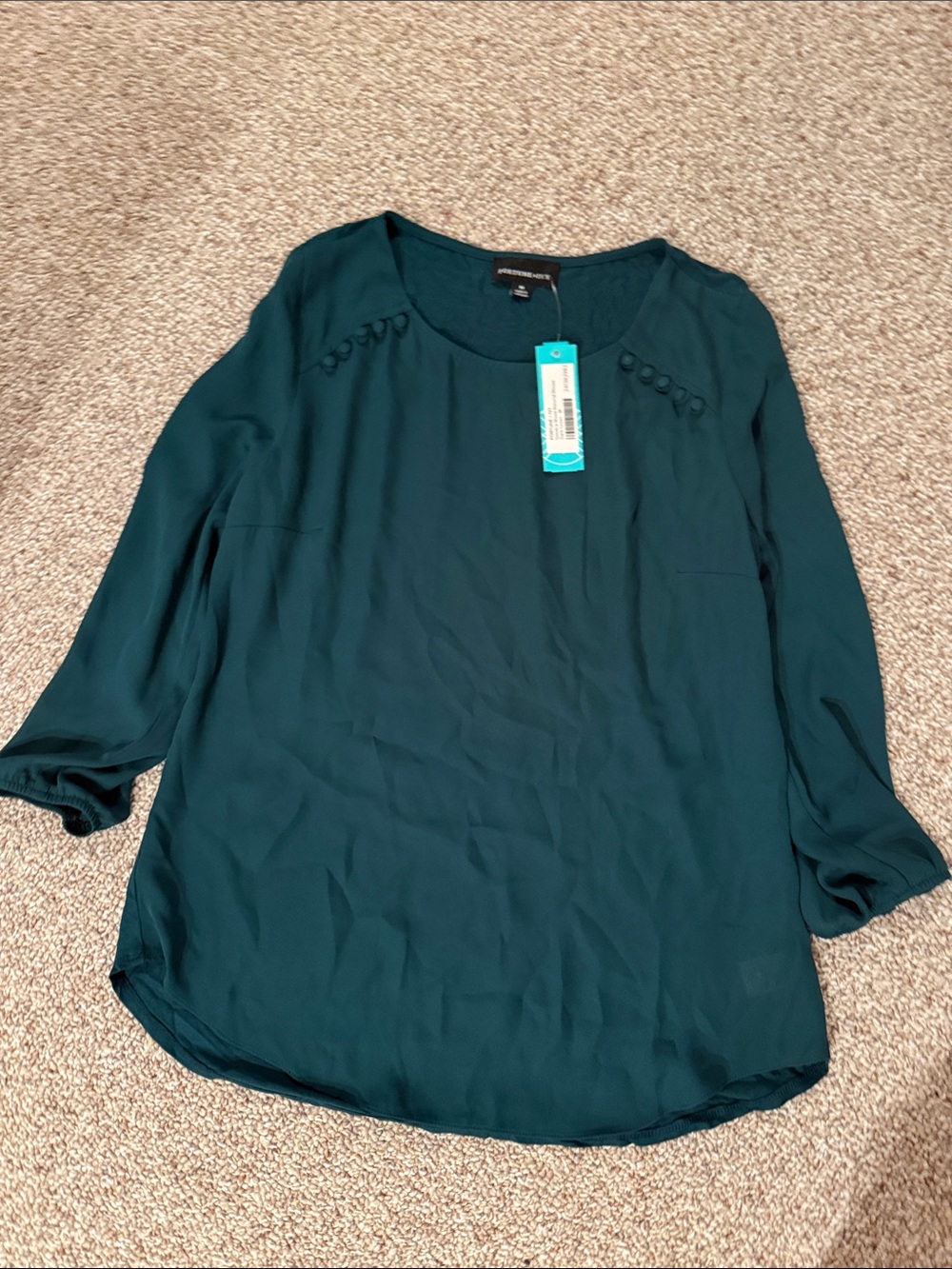 Womens Green Button-Accent Long Sleeve Blouse
